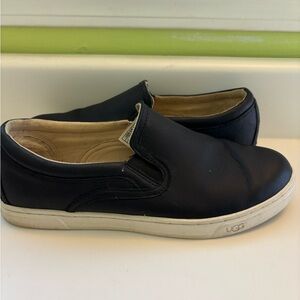 UGG Black Leather Slip-On Casual Shoes
